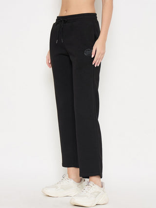 Madame Typography Print Black Cotton Blend Track Bottoms