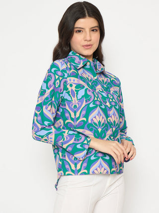 Madame All Over Print Full Sleeve Green Shirt