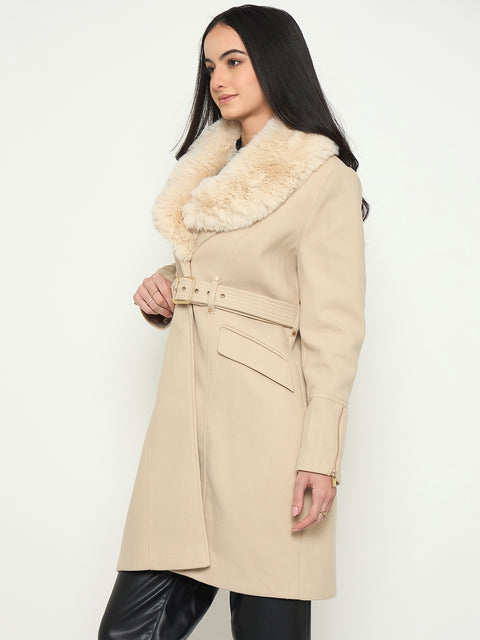 Madame Faux Fur Shawl Collar Long Coat with Belt