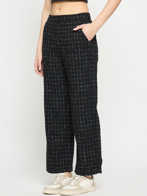 Madame Black and Blue Texture Tweed Trousers