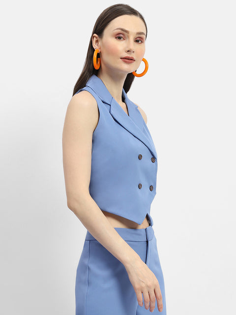 Madame Double-Breasted Sleeveless Blue Blazer