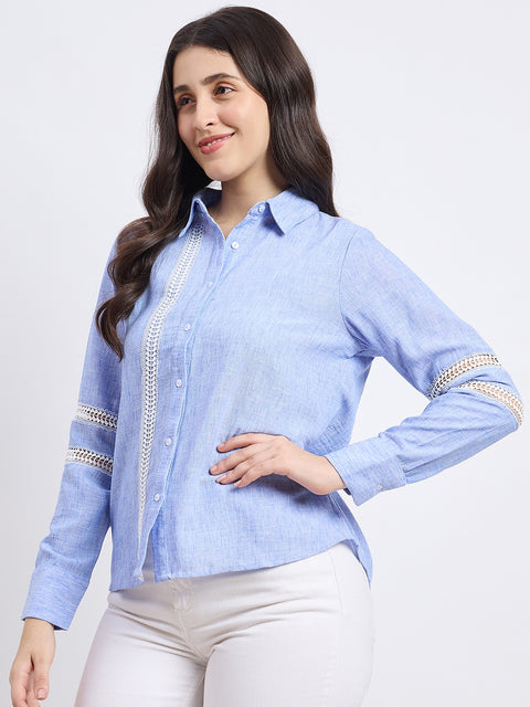 Madame Sky-blue Rayon Blend Solid Shirt