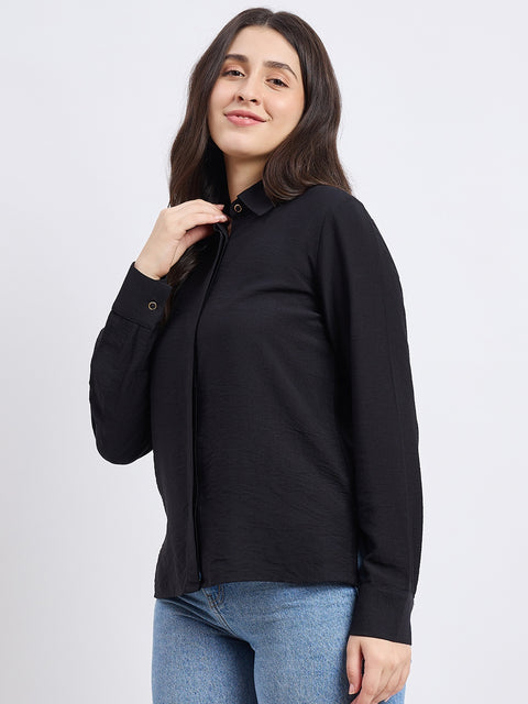 Madame Black Viscose Nylon Solid Shirt