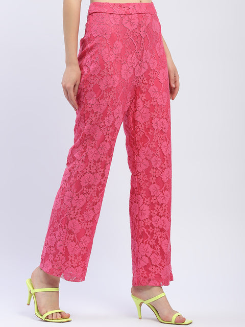 Madame Pink Floral Lace Fabric Trouser