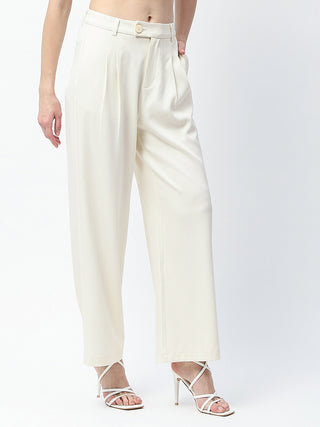 Madame Pleat Detailed Off White Gurkha Trousers