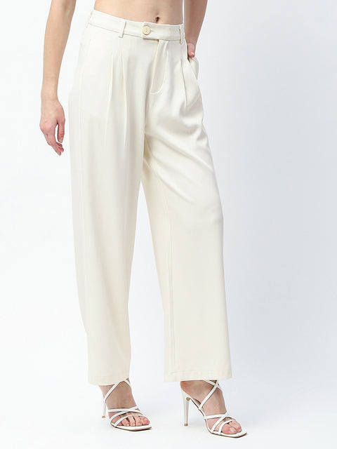 Madame Pleat Detailed Off White Gurkha Trousers