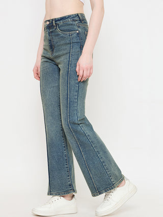 Madame Double Wash Tinted Green Straight Fit Jeans
