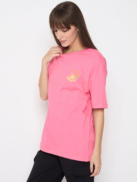 Madame Front and Back Graphic Print Pink T-shirt