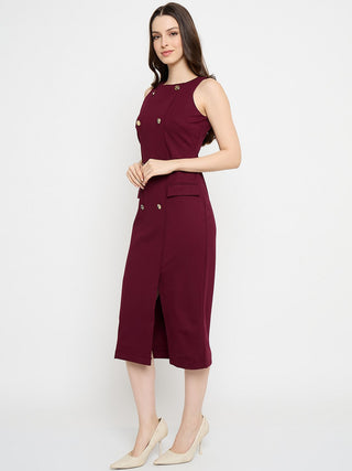 Madame Double Breasted Maroon Red Midi Dress