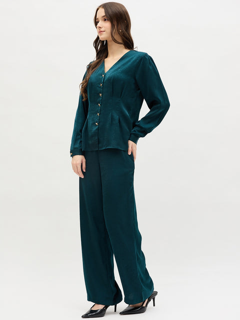 Madame Teal Textured Satin Co-ord Set