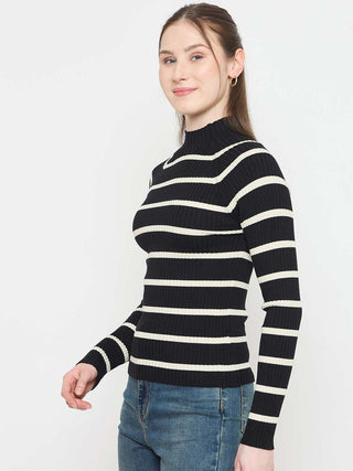 Madame Striped Mock Neck Knit Top
