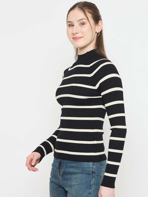 Madame Striped Mock Neck Knit Top