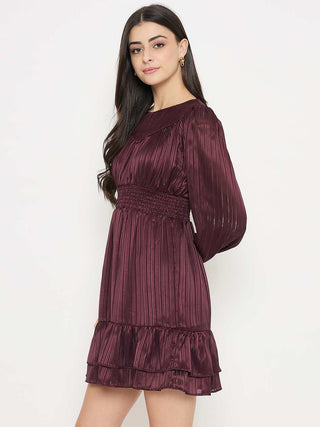Madame Tiered Wine Red A Line Mini Dress