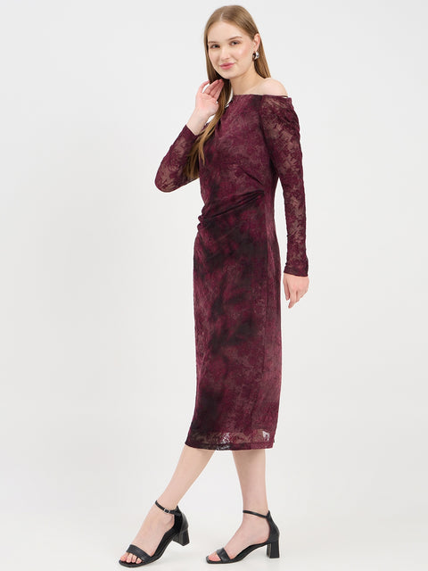 Madame Textured Maroon Bodycon Dress