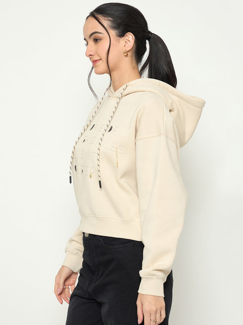 Madame Printed Sweatshirt with Drawstring Hood Neckline