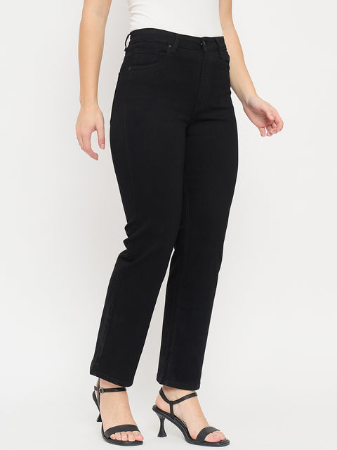 Madame Black Cotton Straight Fit Jeans