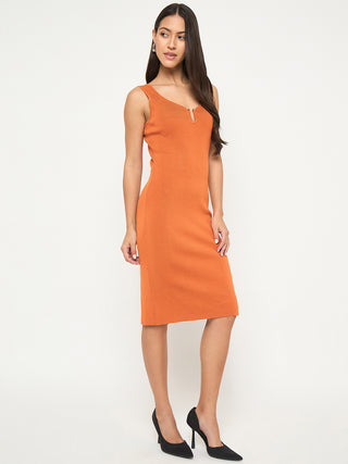 Madame Keyhole Detail Orange Midi Bodycon Dress