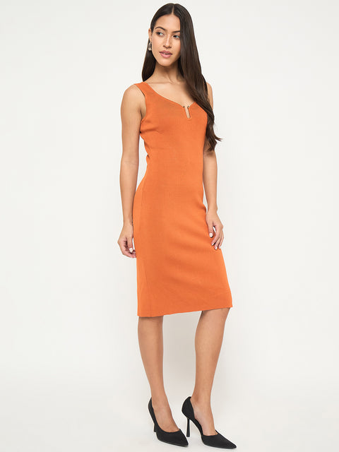 Madame Keyhole Detail Orange Midi Bodycon Dress