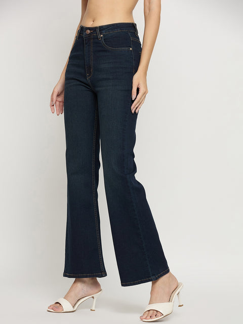 Madame Midnight Blue BCI Cotton Whiskered Flared Ankle Jeans