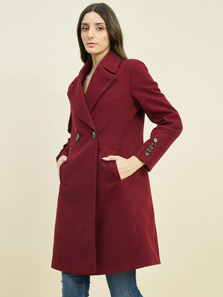 Madame Maroon Double Breasted Long Coat