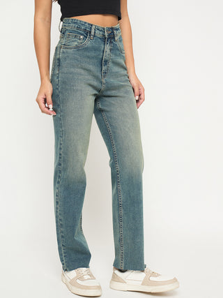 Madame Whiskered Tinted Green Cotton Blend Jeans