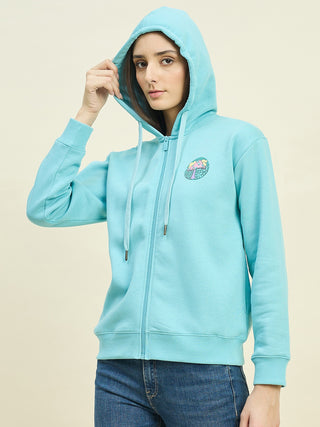 Madame Blue Cotton Blend Hooded Sweatshirt