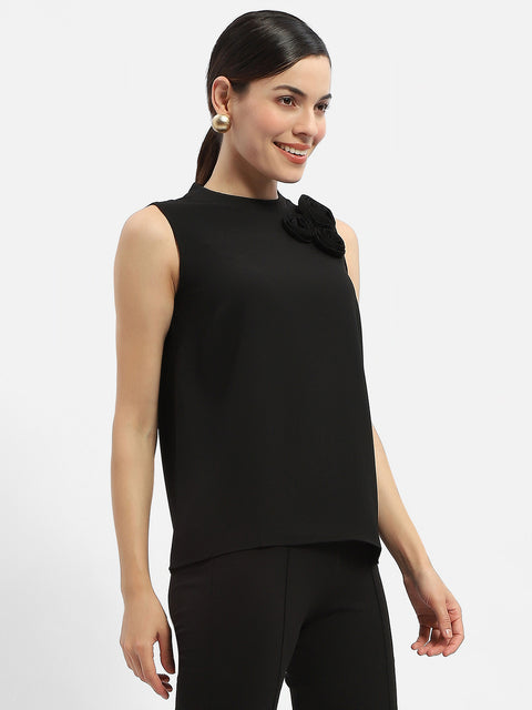 Madame Applique Adorned Black Shimmer Top