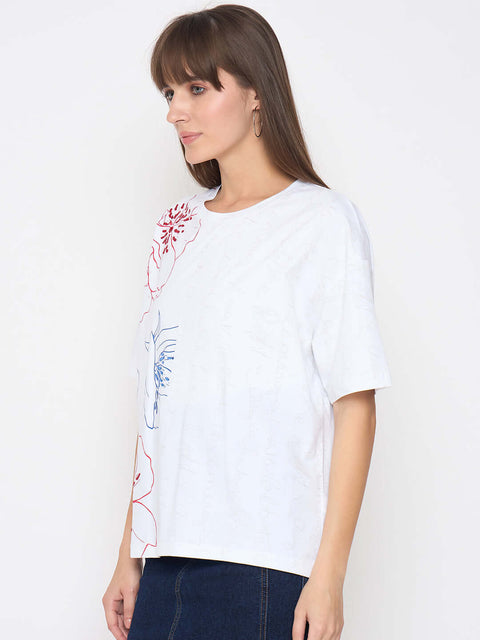 Madame Printed Handwork Detail White Sinker T-shirt
