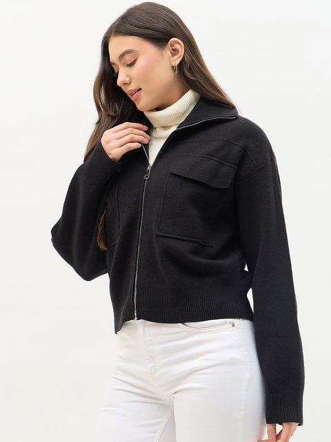 Madame Shirt Collar Black Jacket