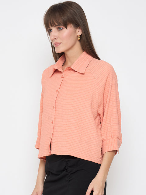 Madame Shirt Collar Buttoned Orange Crop Shirt