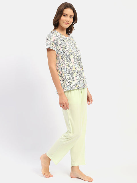 mSECRET Graphic Print Lime Green Two Piece Nightsuit