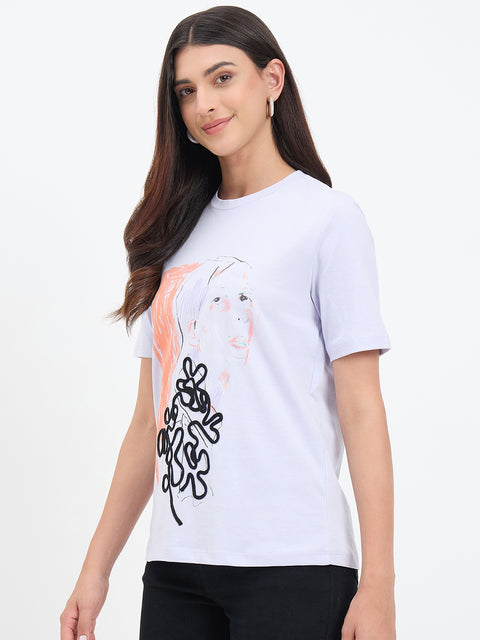 Madame Mauve Cotton Printed Half-Sleeve T-Shirt