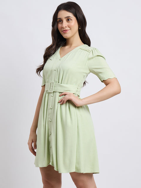 Madame Embroidered Green Viscose Blend Dress