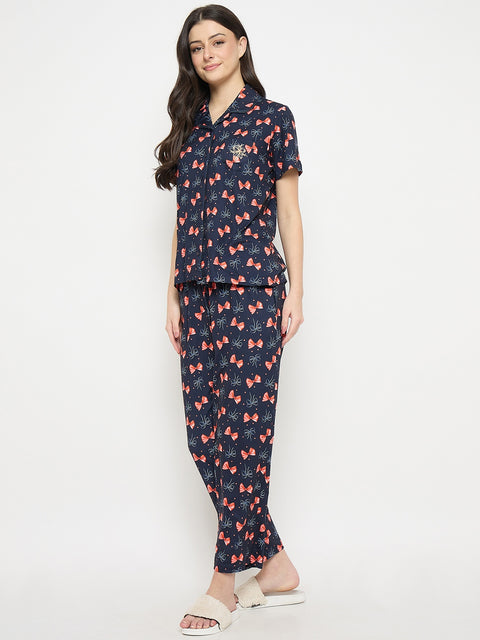 mSECRET Blue Printed Night Suit Set