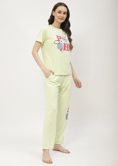 mSECRET Disney Pooh Printed T-shirt with Pajama Neon Nightsuit