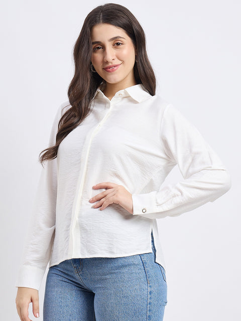 Madame White Viscose Nylon Solid Shirt