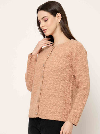 Madame Peach Crew Neck Cardigan with Buttons