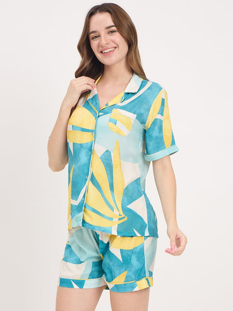 mSECRET Blue Multicolour Rayon NightSuit