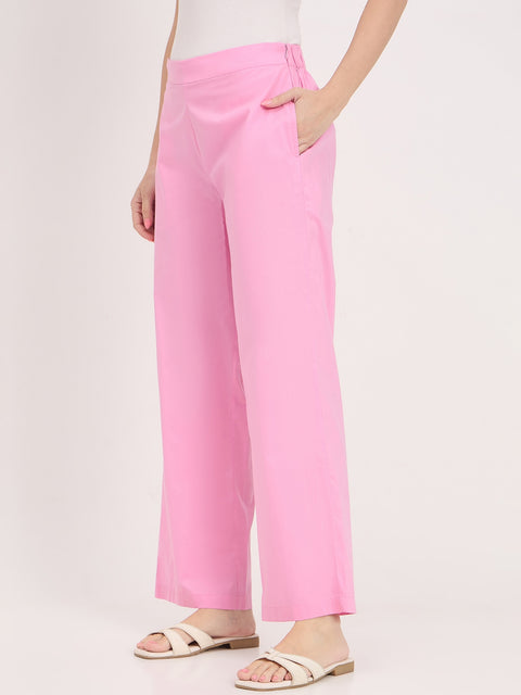 Madame Pink Mid Waist Straight Fit Trousers