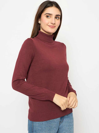 Madame Turtle Neck Ribbed Cuff Wine Red Sweater