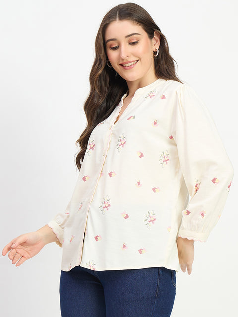 Madame Printed Off White Viscose Tunic Top