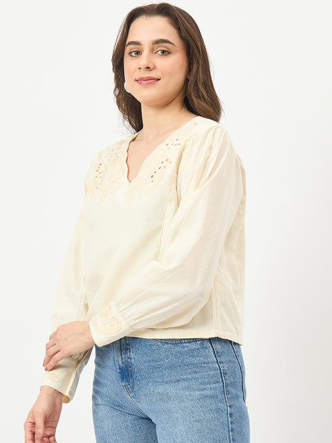Madame Off-White Embroidered Tunic Top