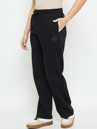 Madame Black Cotton Blend Track Bottoms