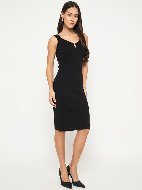 Madame Keyhole Detail Black Midi Bodycon Dress