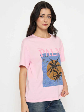 Madame Cotton Graphic Print Pink T-shirt