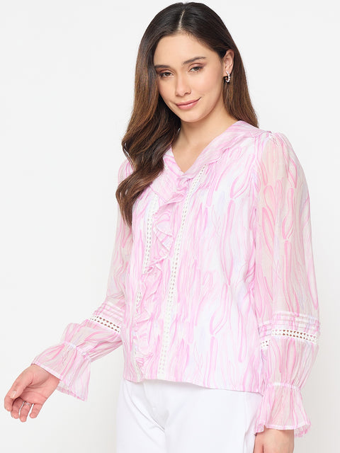 Madame Rayon Blend Pink Ruffle Top