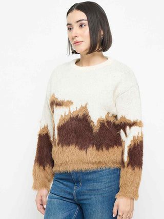 Madame Abstract Pattern Camel Brown Sweater