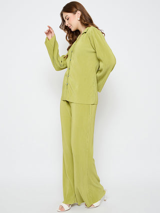 Madame Solid Shirt and Bottom Lime Green Co-ord Set