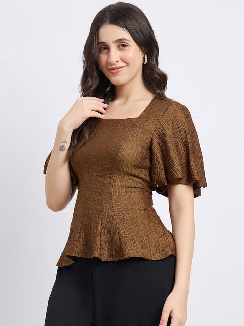 Madame Textured Olive Puff Sleeve Top