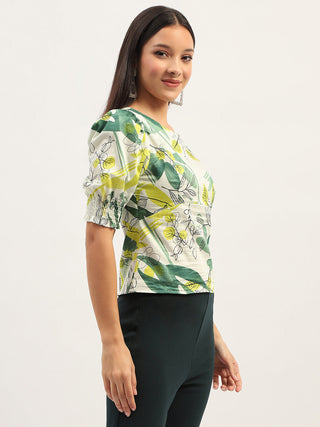 Madame Botanical Print Cotton Lime Top